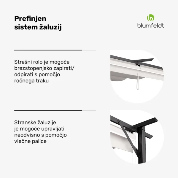 Blumfeldt Pantheon Robust pergola, 3 x 3m, s stranskimi ponjavami, bež - Image 4