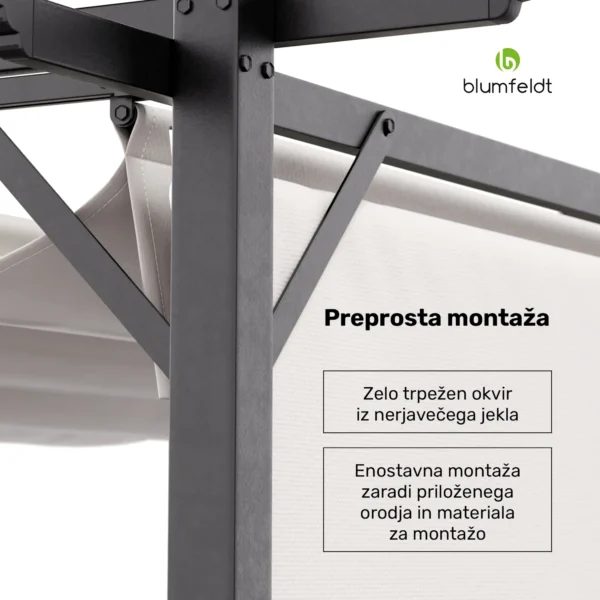 Blumfeldt Pantheon Robust pergola, 3 x 3m, s stranskimi ponjavami, bež - Image 6