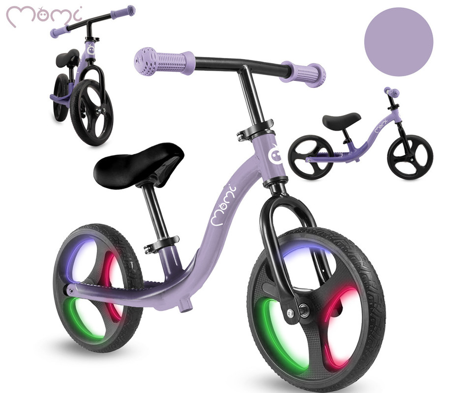 MoMi ISOKA otroško kolo / poganjalec, 10″ kolesa, nastavljivo krmilo in sedež, LED osvetlitev, protizdrsni ročaji, opora za noge, ultra lahka teža, 83x52x41.5cm, vijoličen
