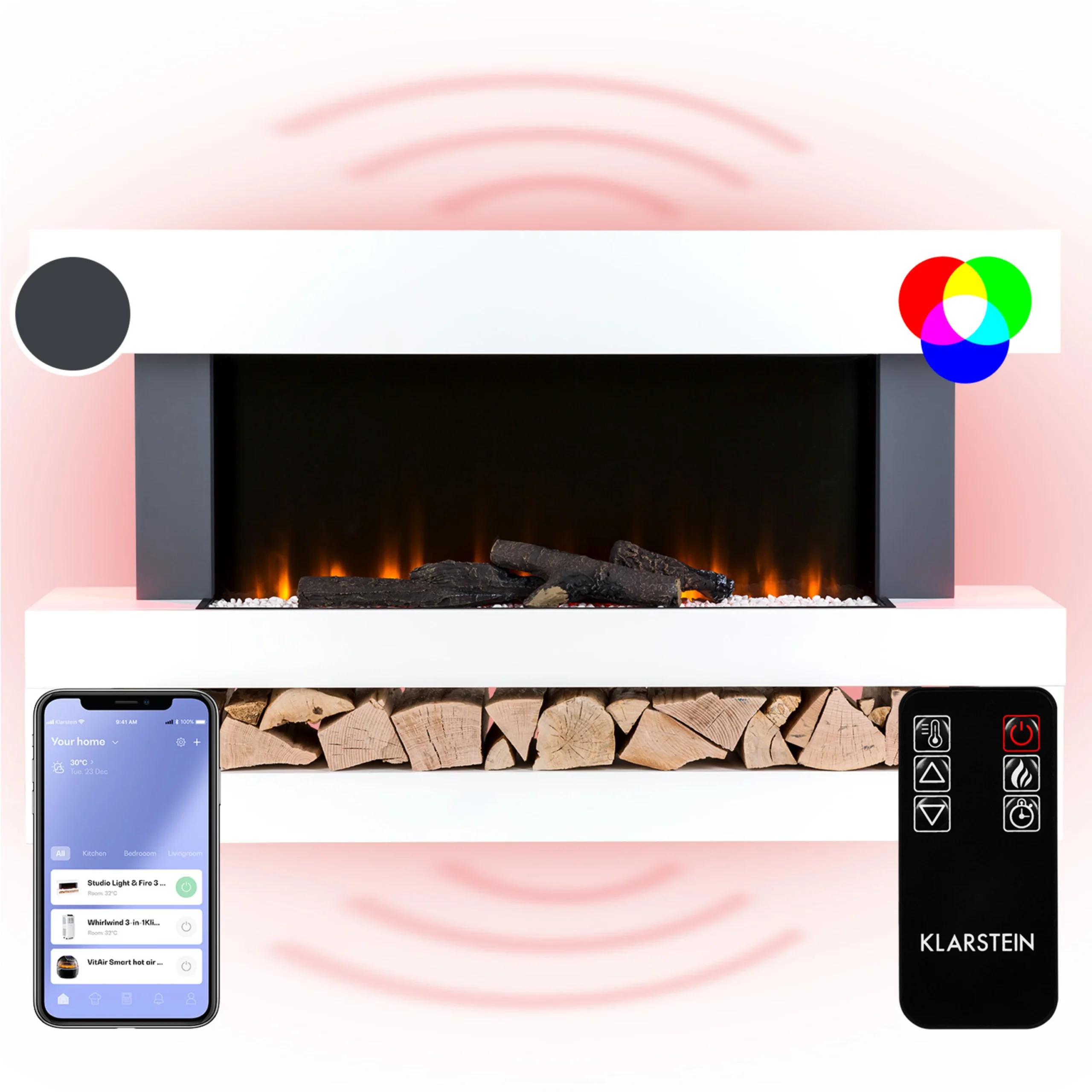Klarstein Studio Light & Fire 3 Pametni kamin, Bela