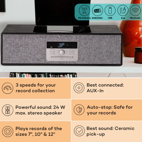 Auna Julie Ann, retro stereo sistem, gramofon (črna) - Image 2