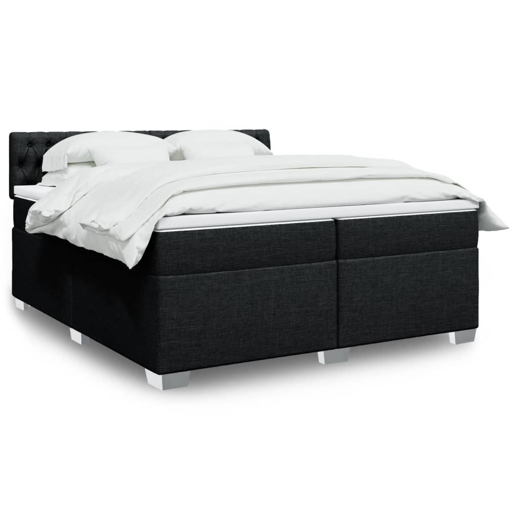 Box spring postelja z vzmetnico črn 200×200 cm blago