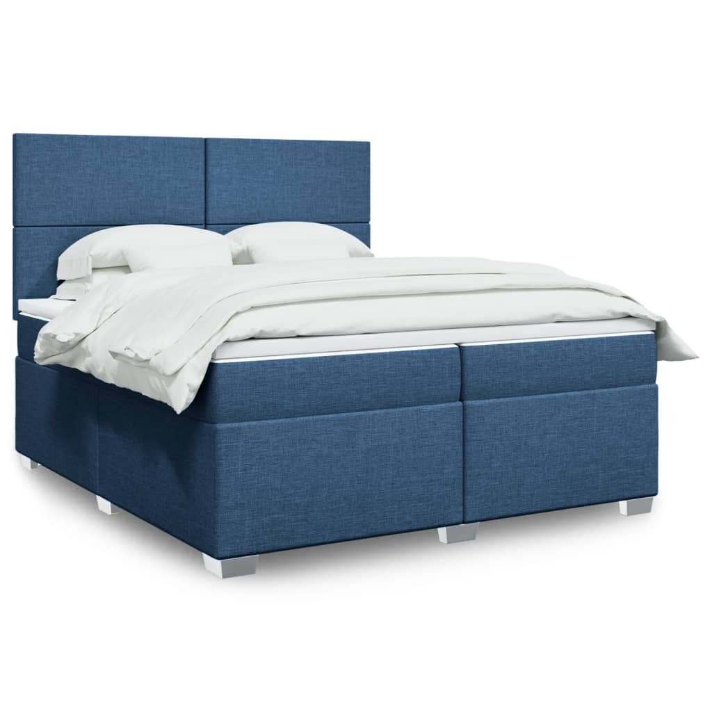 Box spring postelja z vzmetnico modra 200×200 cm blago