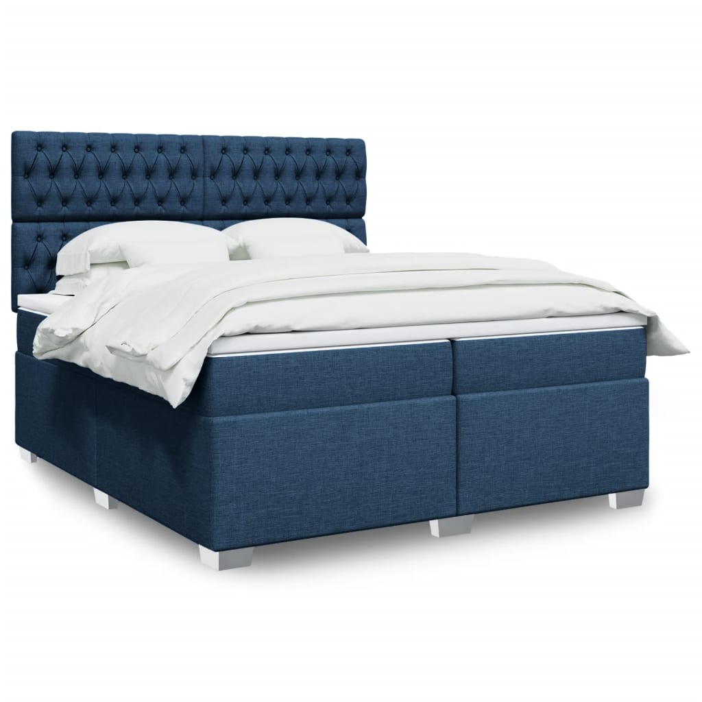 Box spring postelja z vzmetnico modra 200×200 cm blago