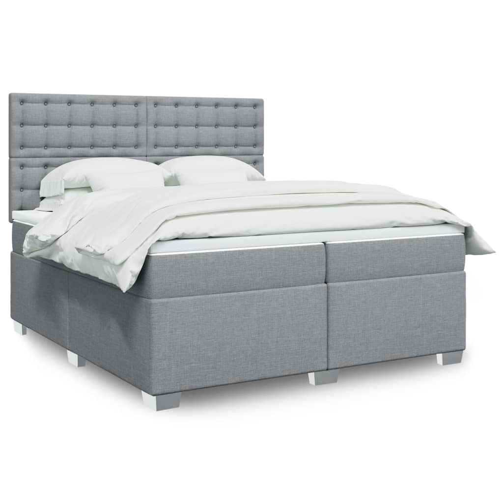 Box spring postelja z vzmetnico svetlo siva 200×200 cm blago