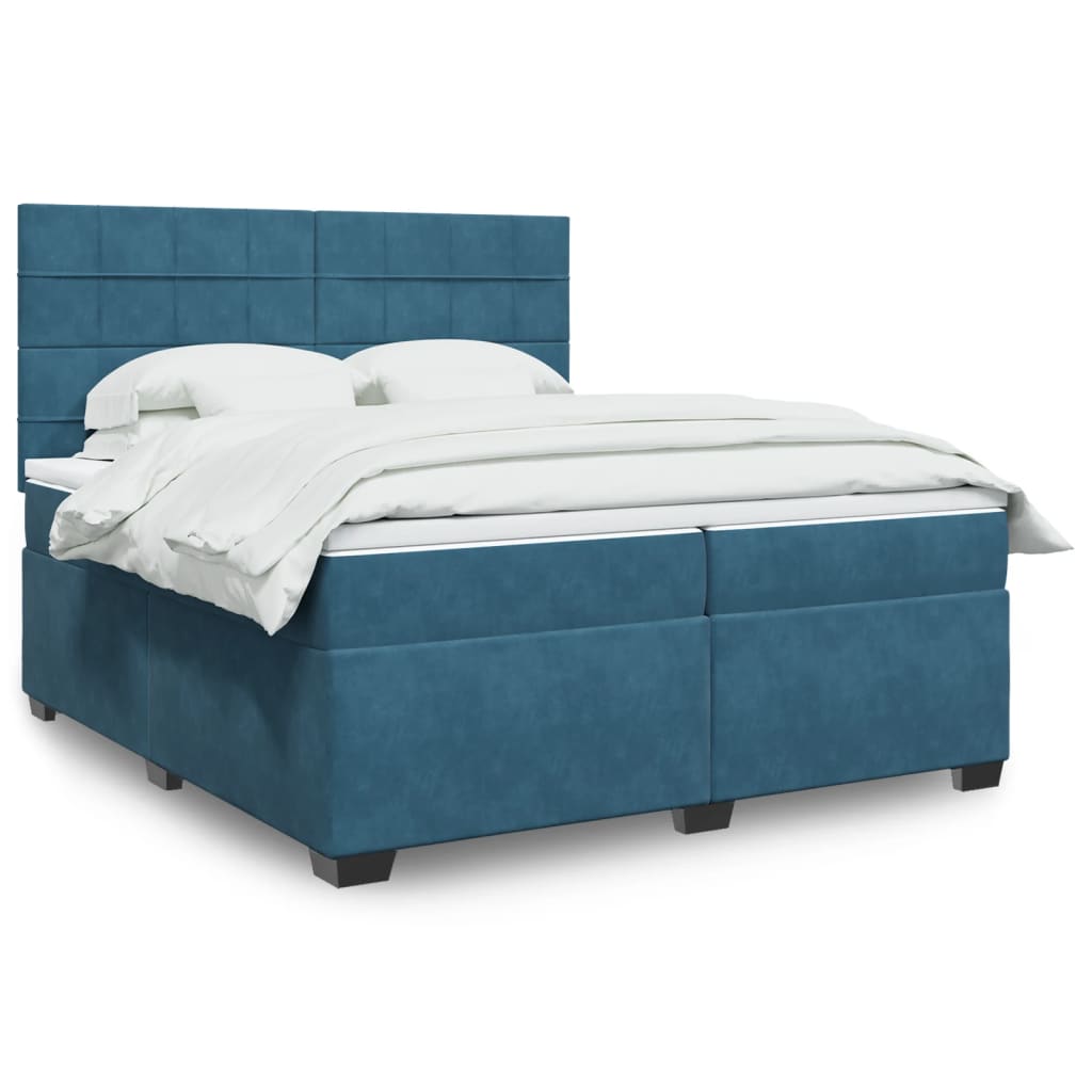 Box spring postelja z vzmetnico modra 200×200 cm žamet