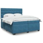 Box spring postelja z vzmetnico modra 200x200 cm žamet