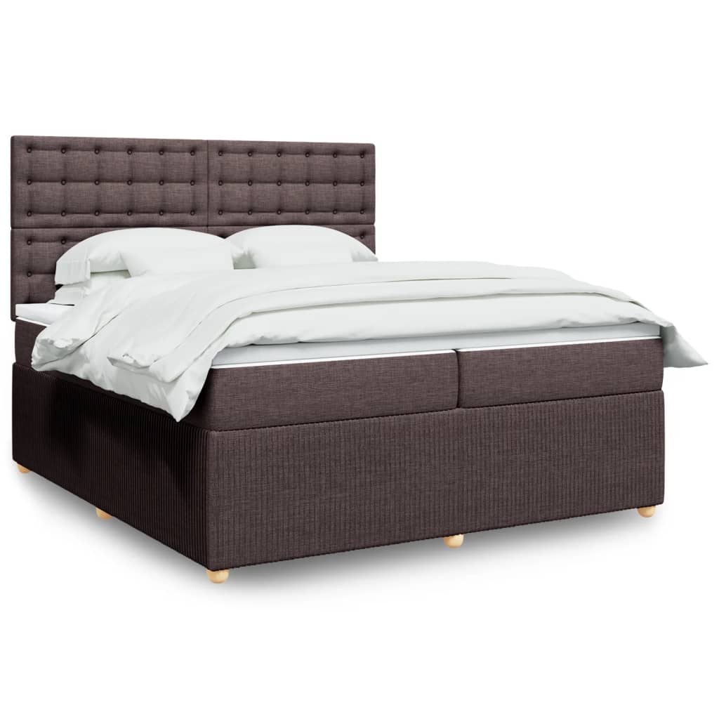 Box spring postelja z vzmetnico temno rjav 200×200 cm blago