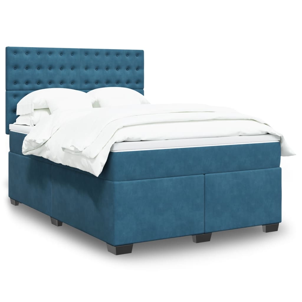 Box spring postelja z vzmetnico modra 160×200 cm žamet