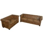 Chesterfield kavč dvosed in trosed rjave barve