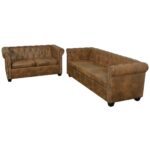 Chesterfield kavč dvosed in trosed rjave barve - Image 2