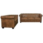 Chesterfield kavč dvosed in trosed rjave barve - Image 3