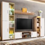 Stenska enota za TV z LED osvetlitvijo sonoma hrast in bela