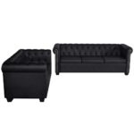 Chesterfield kavč dvosed in trosed um. usnje črne barve - Image 2