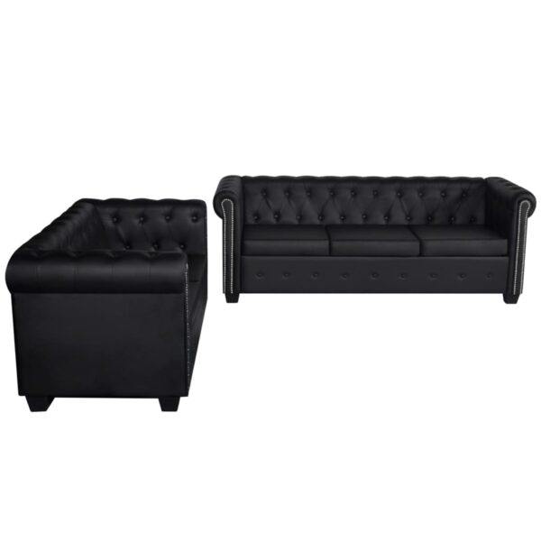 Chesterfield kavč dvosed in trosed um. usnje črne barve - Image 2