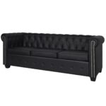 Chesterfield kavč dvosed in trosed um. usnje črne barve - Image 3