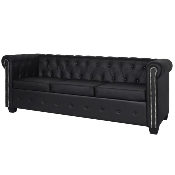 Chesterfield kavč dvosed in trosed um. usnje črne barve - Image 3