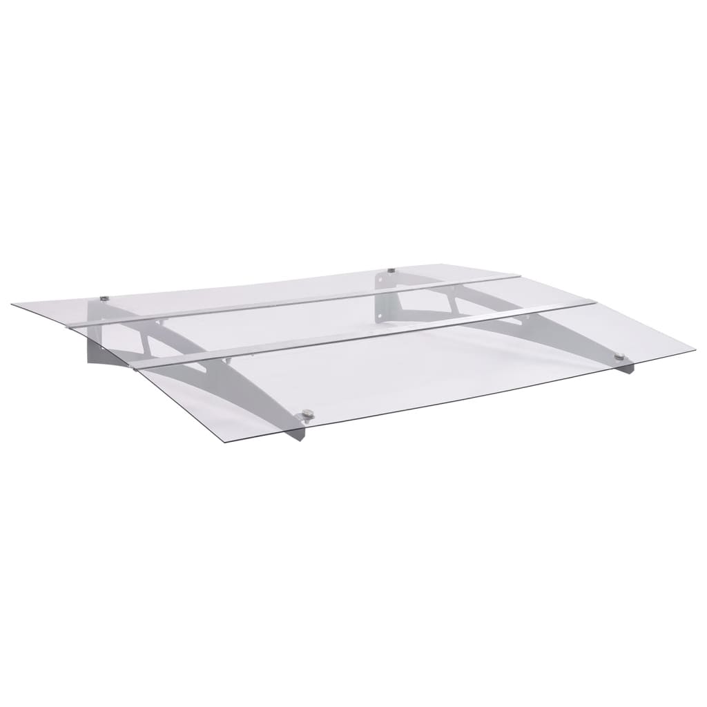 Nadstrešek za vrata srebrn in prozoren 150×90 cm PET