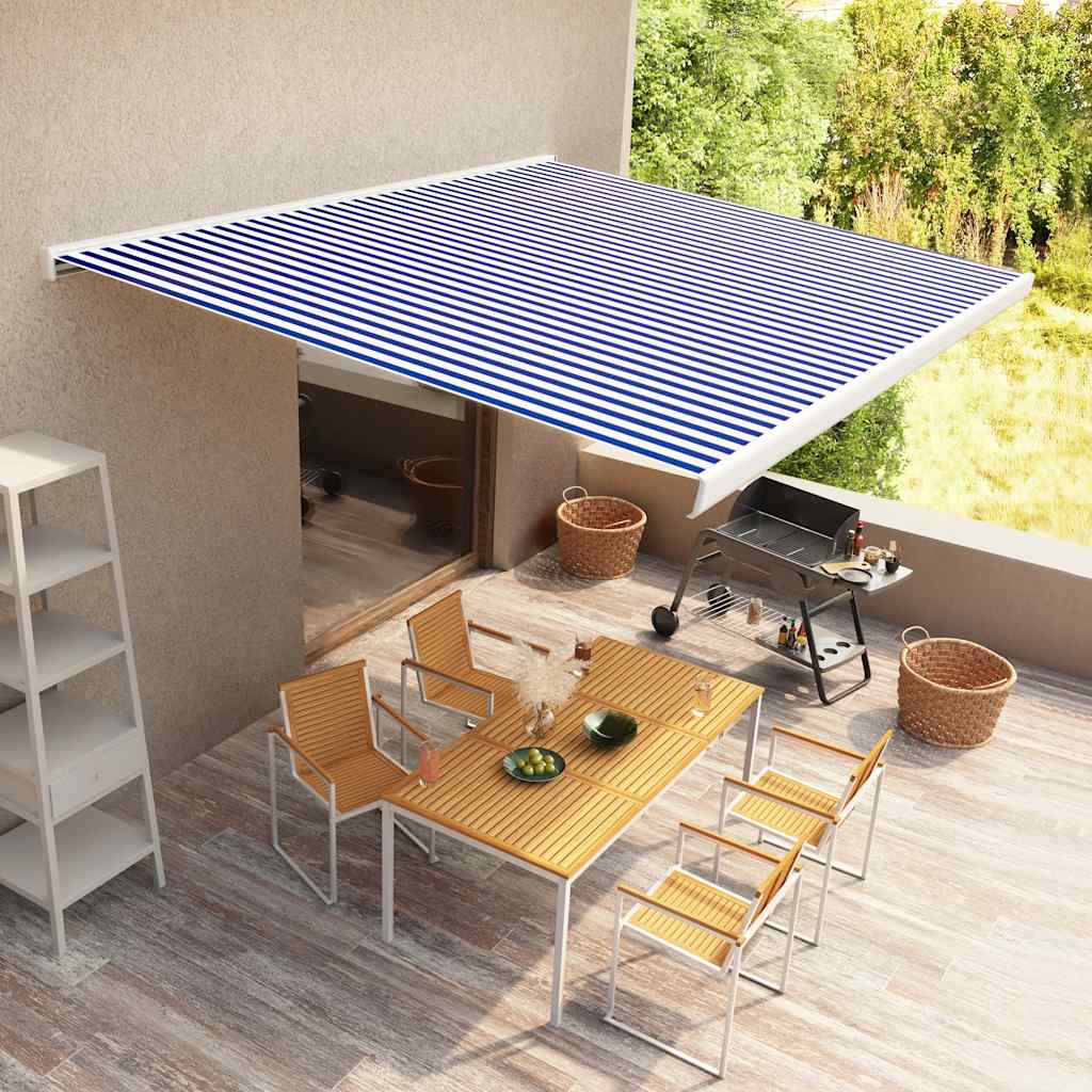 Motorizirana kasetna tenda 400×300 cm modra in bela