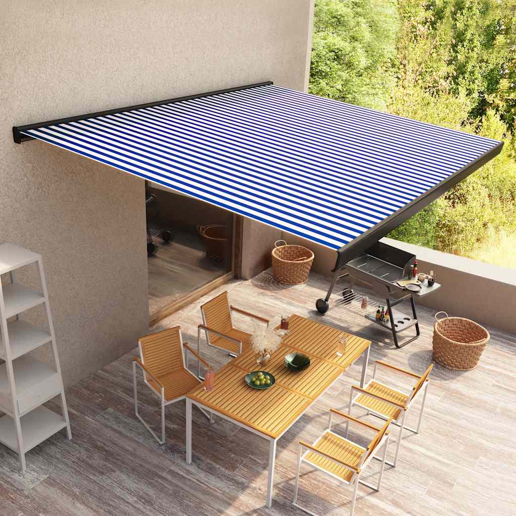 Motorizirana kasetna tenda 350×250 cm modra in bela
