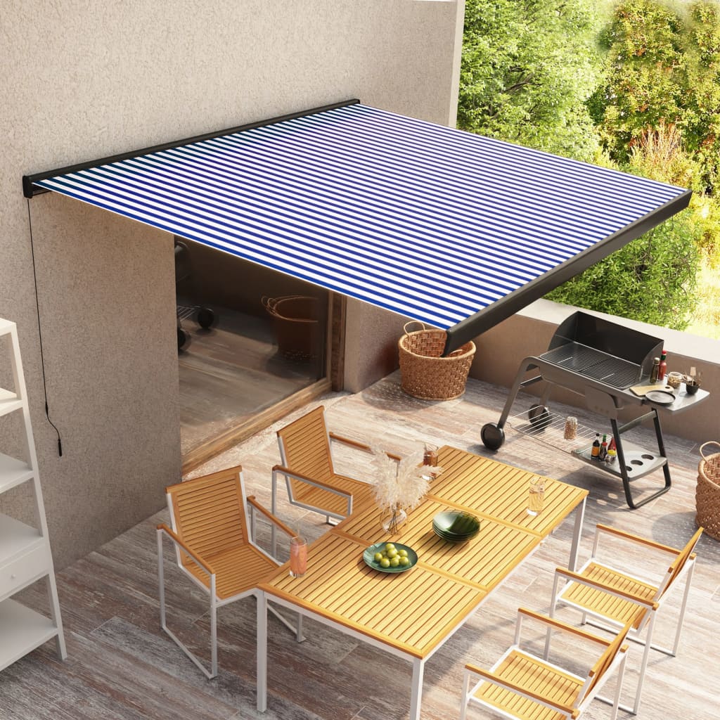 Ročno zložljiva kasetna tenda 350×250 cm modra in bela