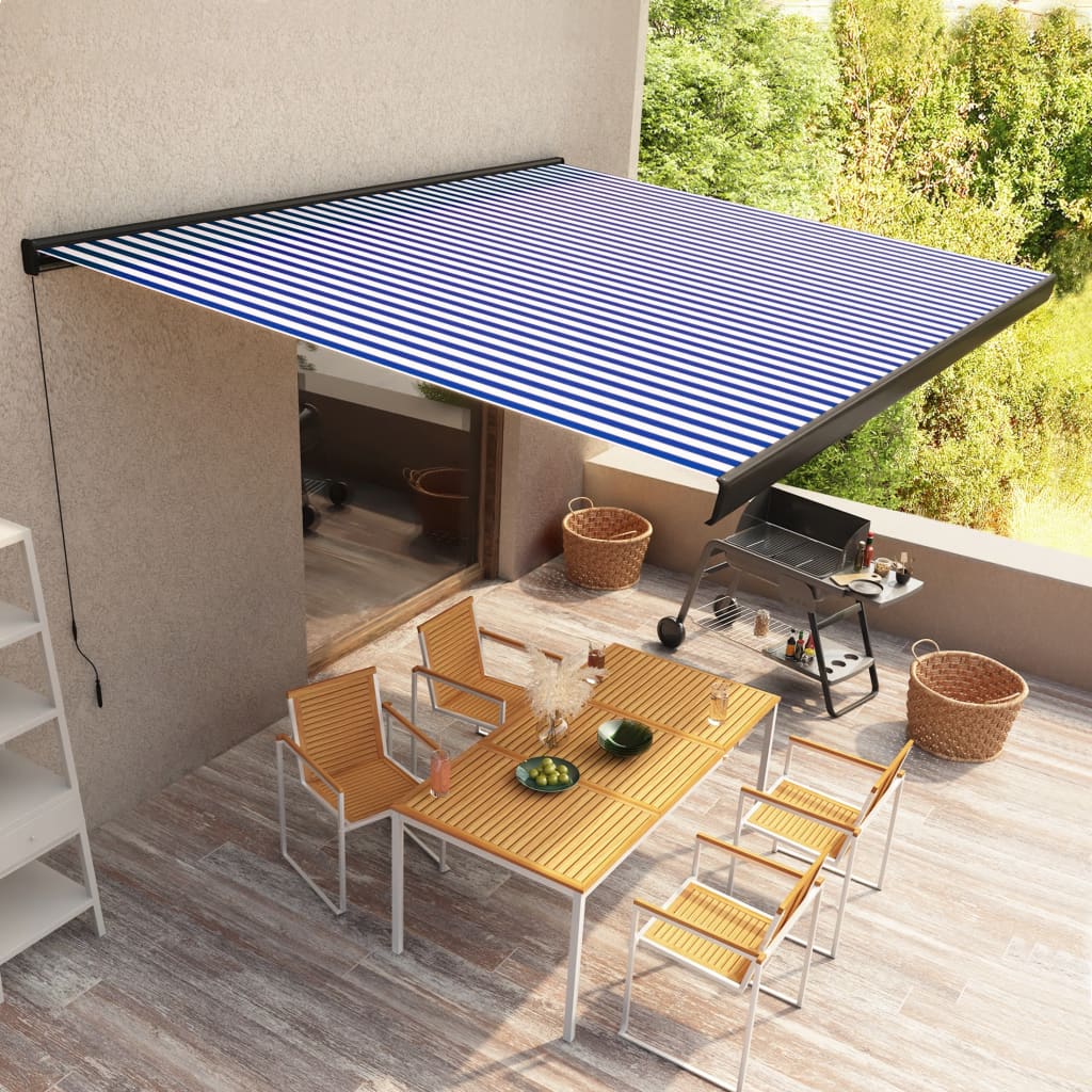 Ročno zložljiva kasetna tenda 500×300 cm modra in bela