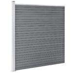 WPC ograjni paneli 2 kvadratna + 1 poševni 446x186 cm sivi - Image 3