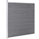 WPC ograjni paneli 4 kvadratni + 1 poševni 792x186 cm sivi - Image 3