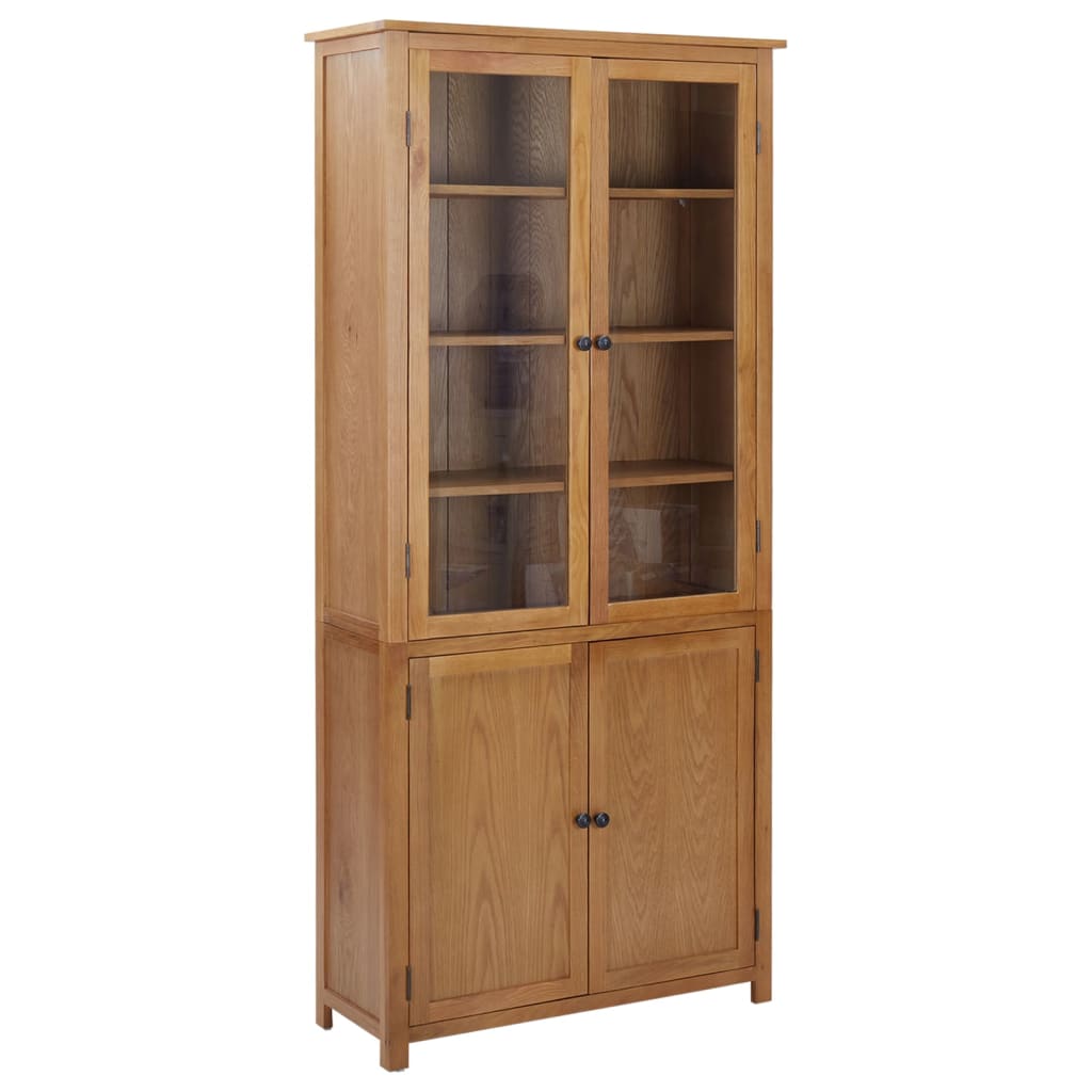Knjižna omara s 4 vrati 90x35x200 cm trdna hrastovina in steklo