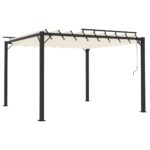 Paviljon z rešetkasto streho 3x3 m krem blago in aluminij - Image 2