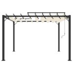 Paviljon z rešetkasto streho 3x3 m krem blago in aluminij - Image 3