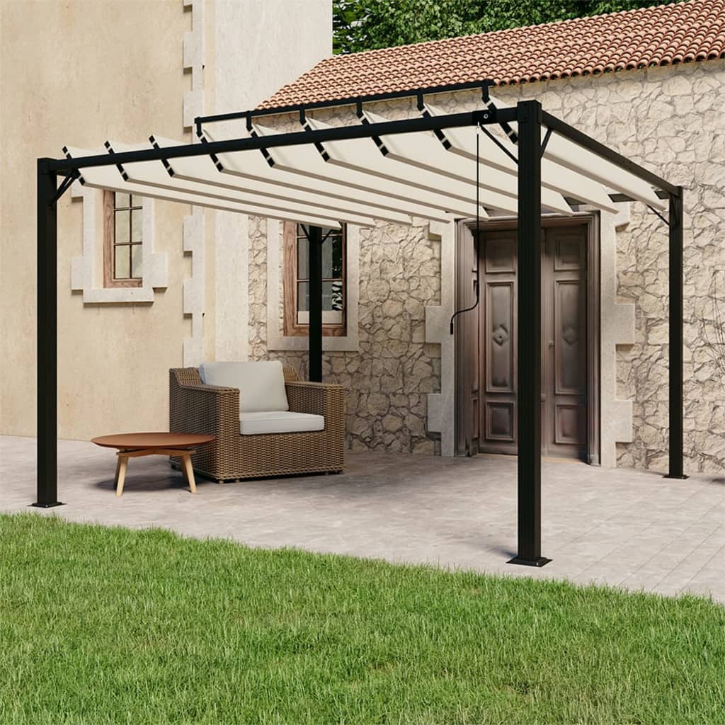 Paviljon z rešetkasto streho 3×3 m krem blago in aluminij