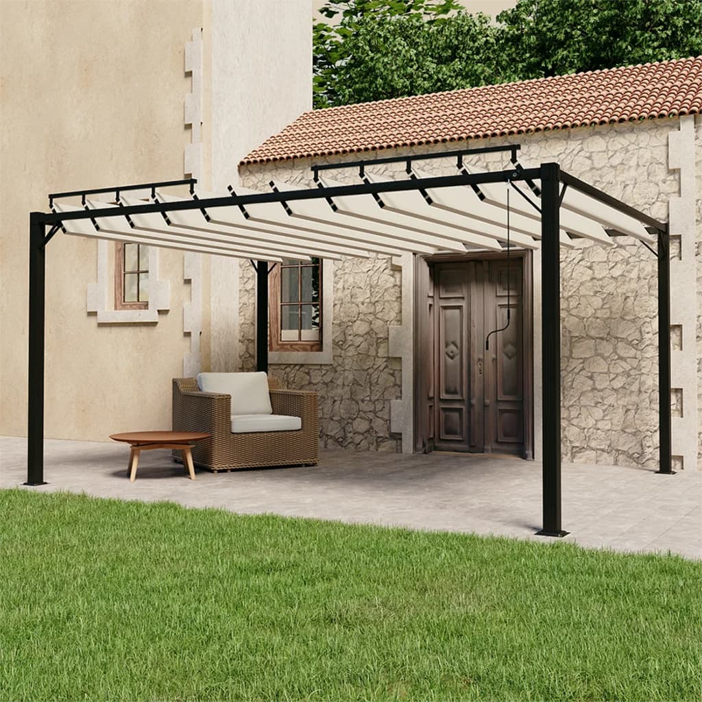 Paviljon z rešetkasto streho 3×4 m krem blago in aluminij