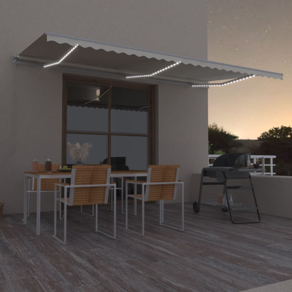 Ročno zložljiva tenda z LED lučmi 600×350 cm krem