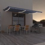 Ročno zložljiva tenda z LED lučmi 600x350 cm modra in bela
