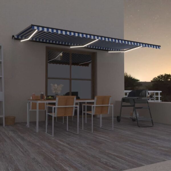 Ročno zložljiva tenda z LED lučmi 600x350 cm modra in bela