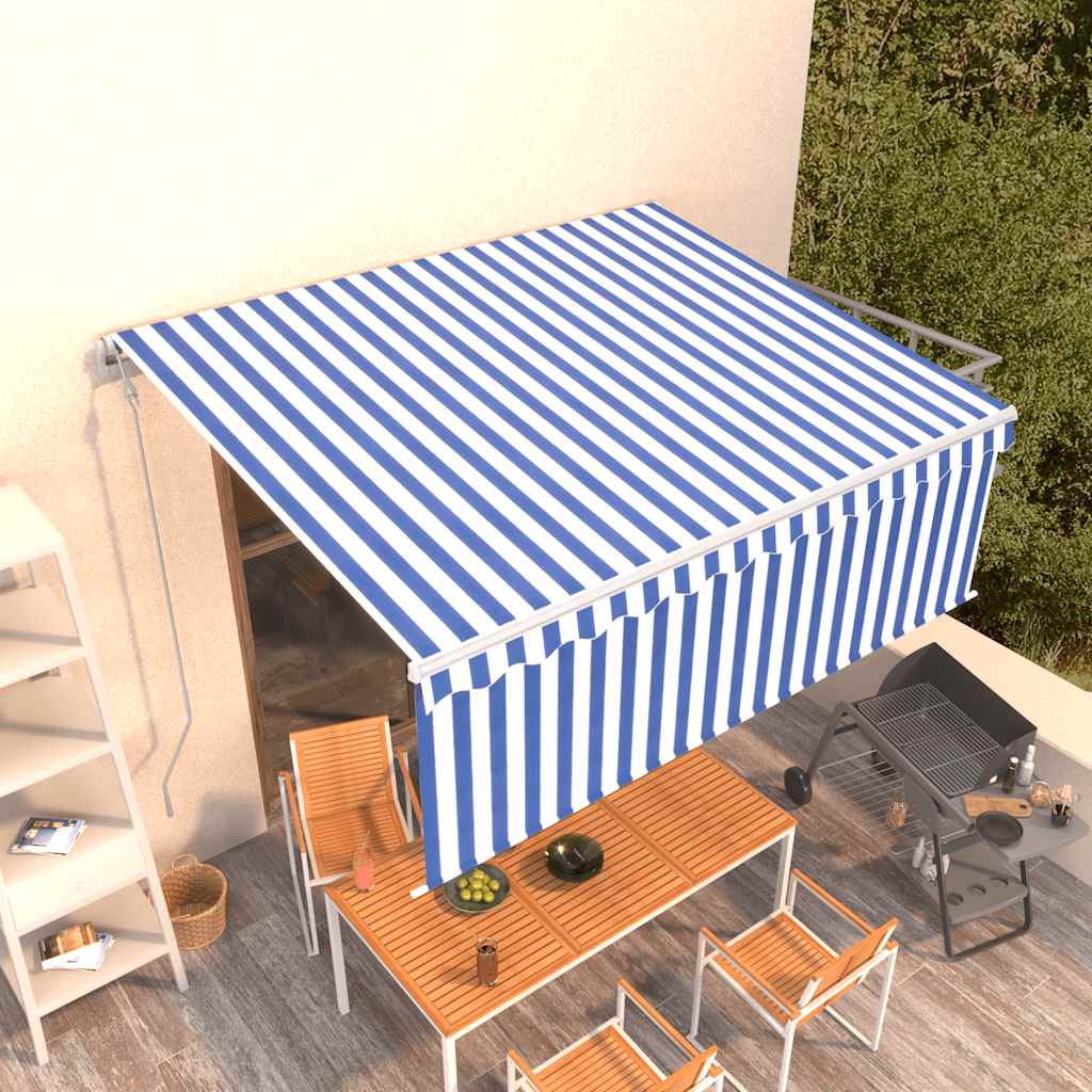 Avtomatsko zložljiva tenda s senčilom 4×3 m modra in bela