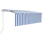 Avtomatska tenda s senčilom LED + senzor 4x3 m modra in bela - Image 2