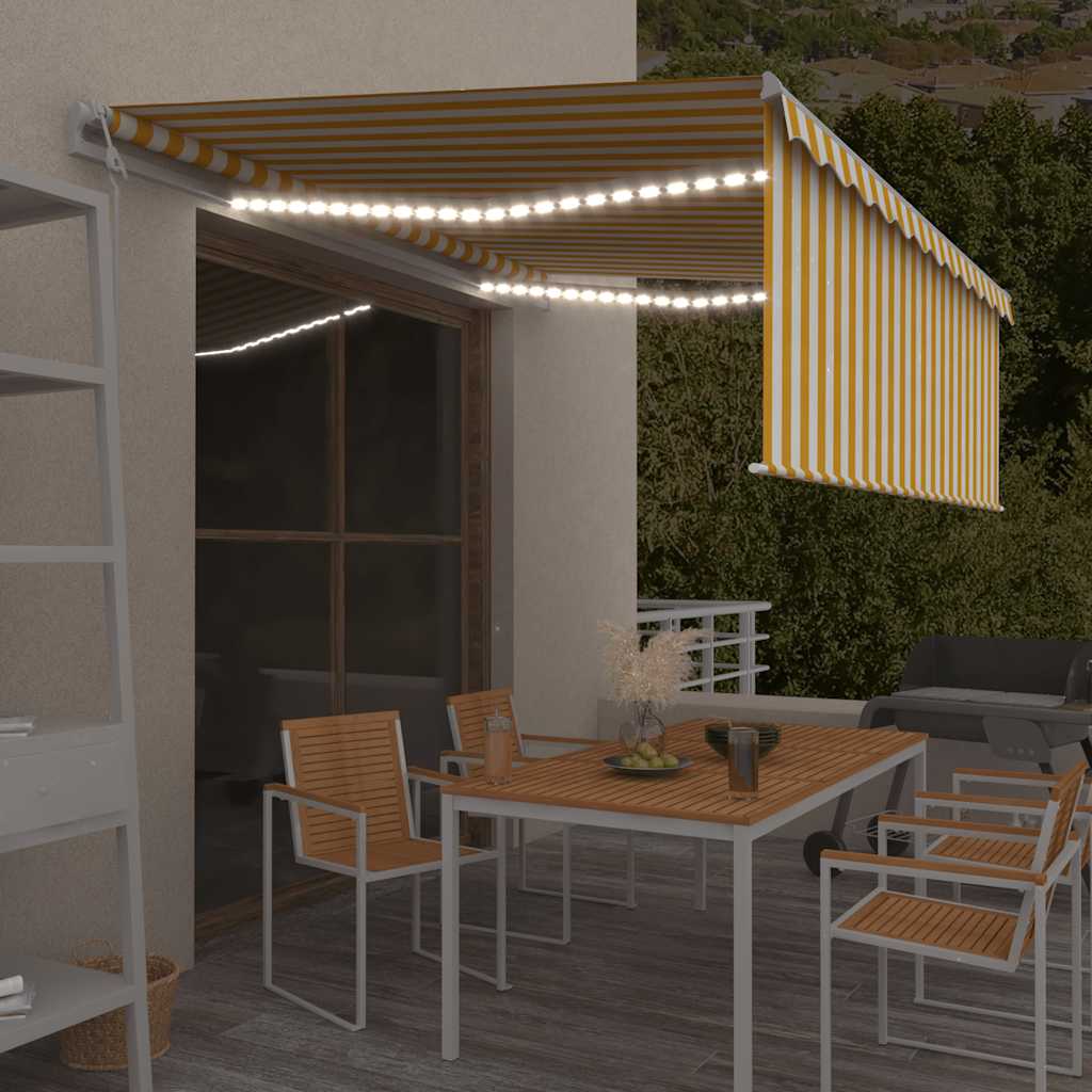 Avtomatska tenda s senčilom LED + senzor 4×3 m rumena in bela