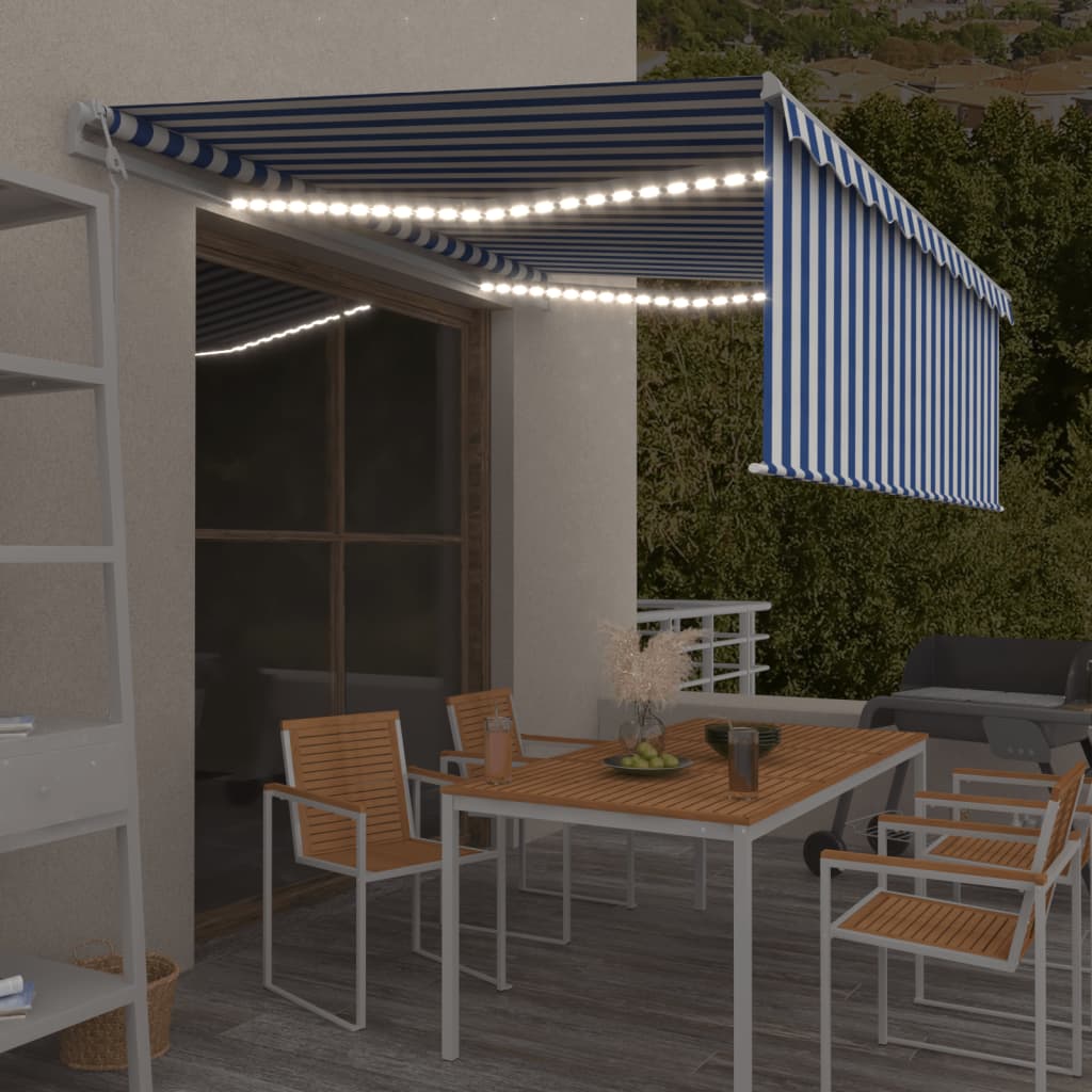 Avtomatska tenda s senčilom LED + senzor 4,5×3 m modra in bela