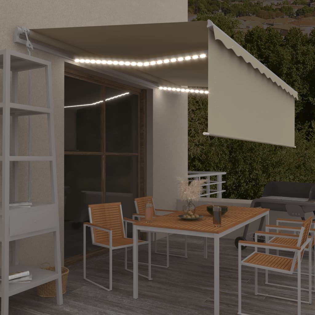 Avtomatska tenda s senčilom LED + senzor 5×3 m krem