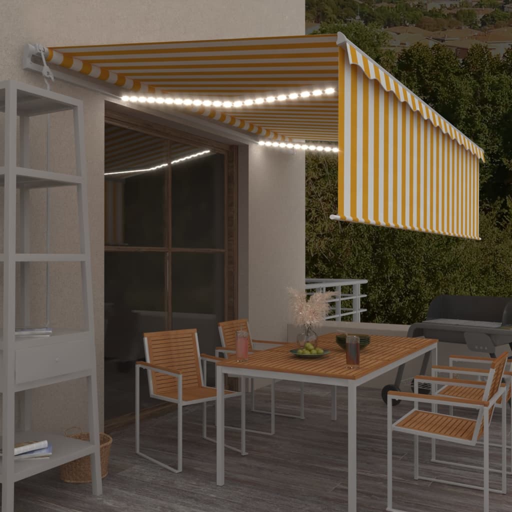 Avtomatska tenda s senčilom LED + senzor 5×3 m rumena in bela