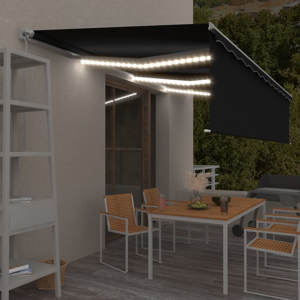 Ročno zložljiva tenda s senčilom LED 6×3 m antracitna