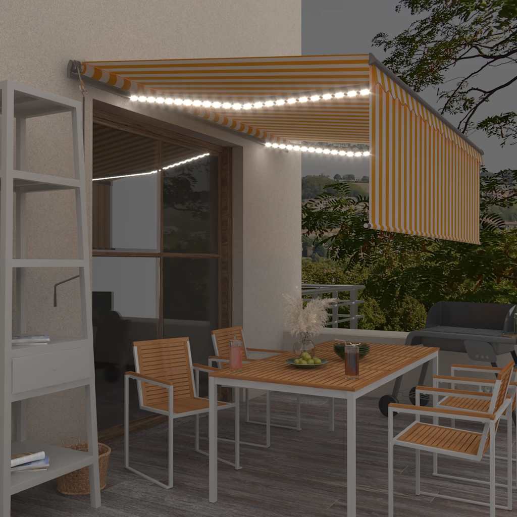 Avtomatska tenda s senčilom LED + senzor 4×3 m rumena in bela