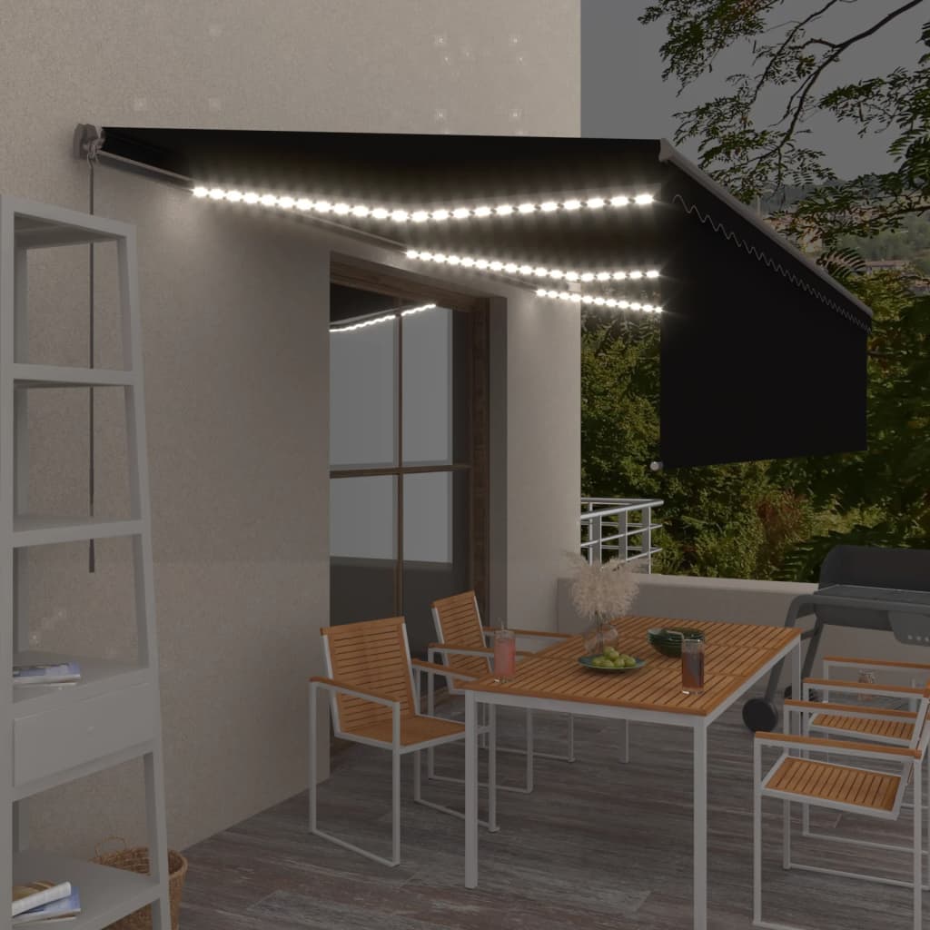 Ročno zložljiva tenda s senčilom LED 6×3 m antracitna