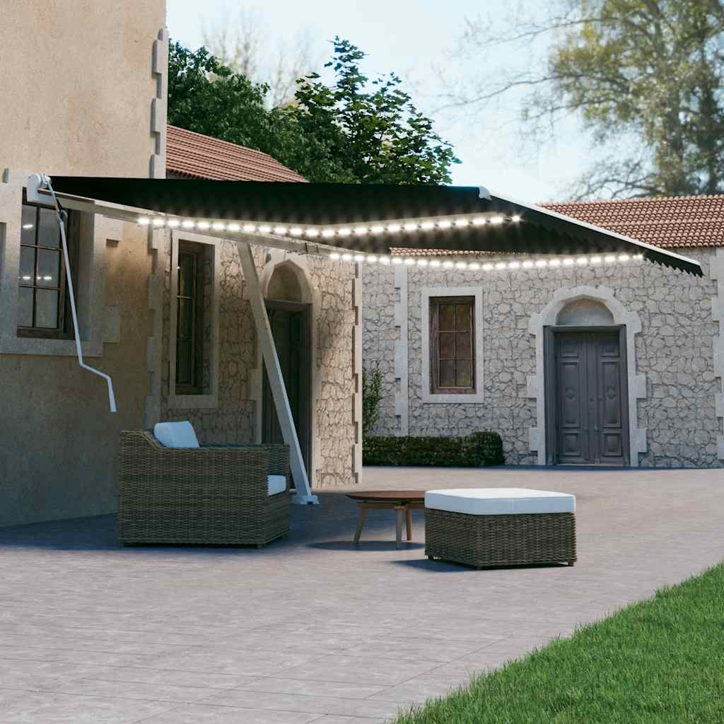 Ročno zložljiva tenda z LED lučkami 600×300 cm antracitna