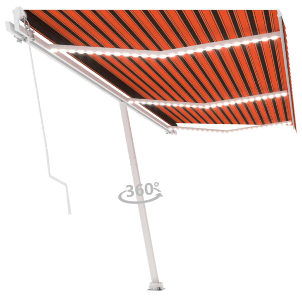 Ročno zložljiva tenda z LED lučkami 600x300 cm oranžna in rjava - Image 3