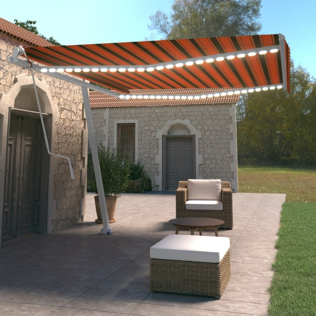 Avtomatska tenda LED + senzor 400×350 cm oranžna/rjava