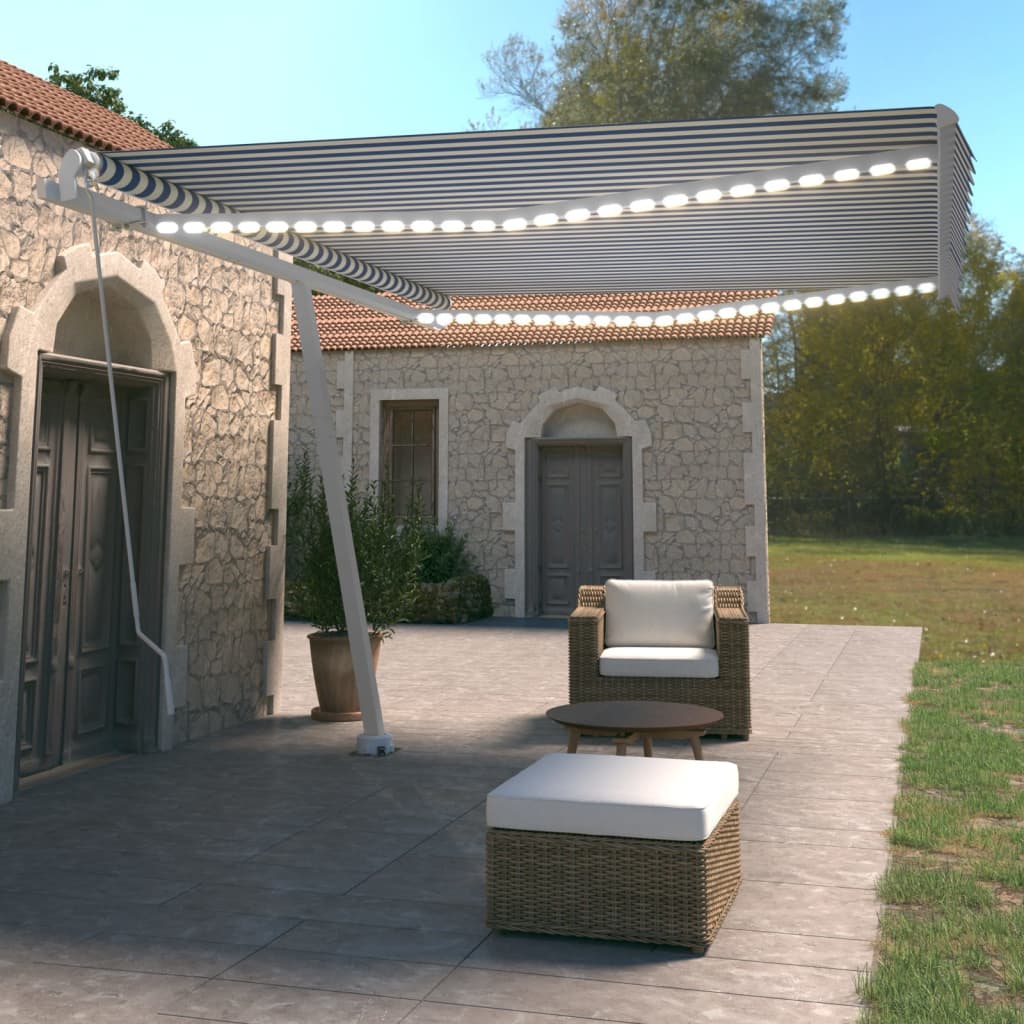 Ročno zložljiva tenda z LED lučkami 450×350 cm modra in bela