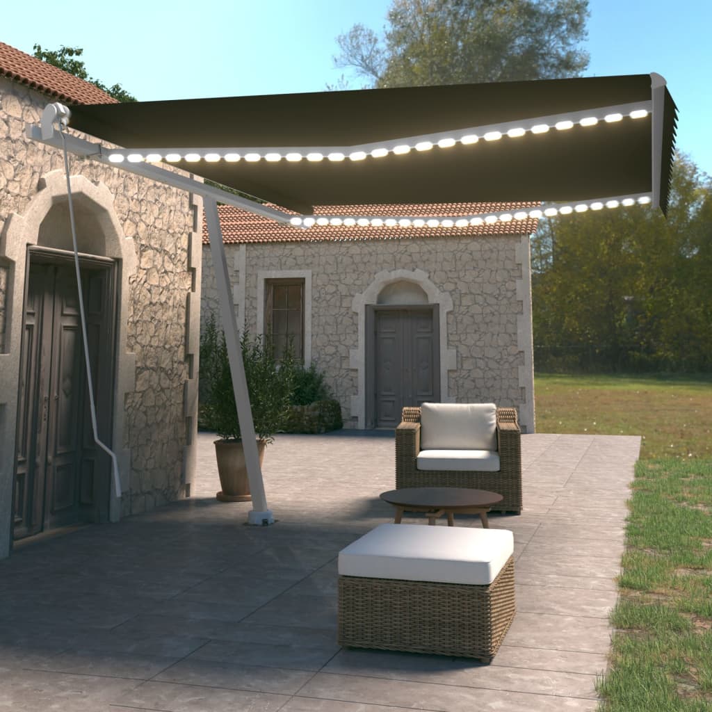 Ročno zložljiva tenda z LED lučkami 450×350 cm antracitna